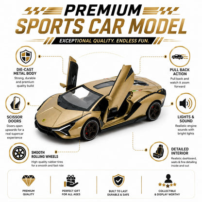 The Flyers Bay 1:32 Scale DieCast Metal Pull-Back Action Openable Doors Light and Music Lamborghini Premium Car Toy for Kids Realistic Miniature Model Gift 2+yrs Girls Boys
