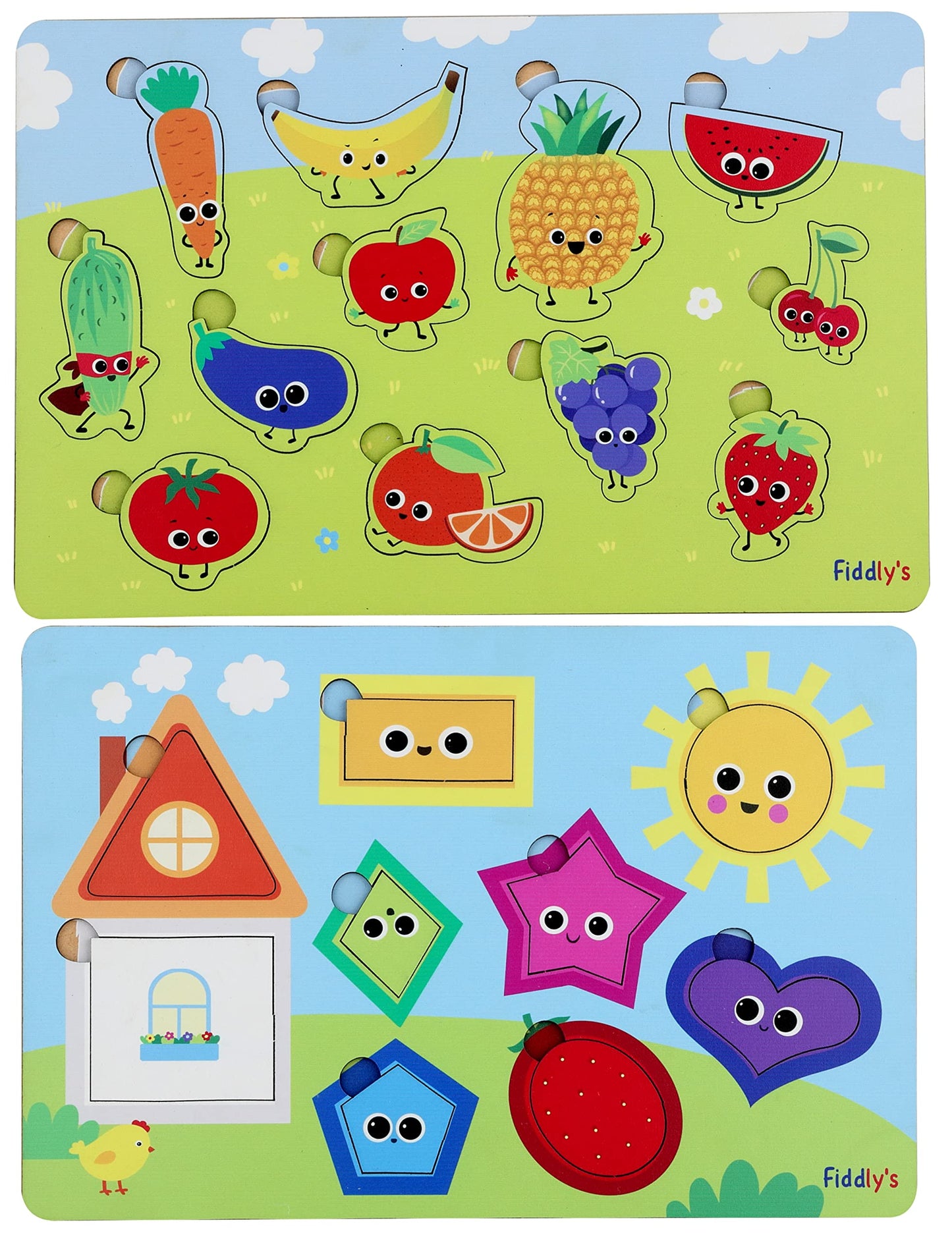 Fiddly's Wooden Puzzle Learning Educational Jigsaw Puzzle 12 Inch x 8 Inch Large Puzzle Toy for Preschool Toddler Kids & Children Age 4+