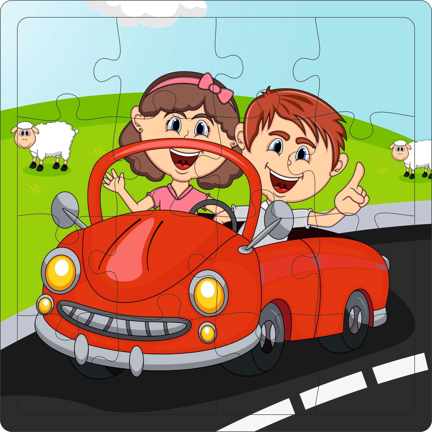 Fiddly's 16-Piece Wooden Jigsaw Puzzles for Kids Ages 3+, Double Layered Wooden Puzzles with Bright Front & Back Print