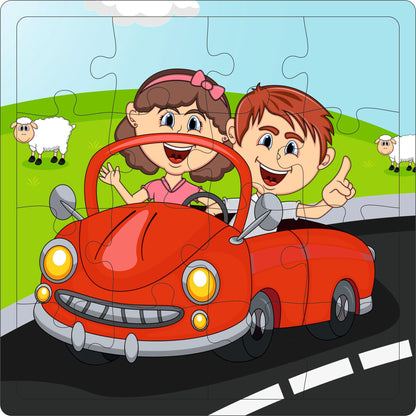 Fiddly's 16-Piece Wooden Jigsaw Puzzles for Kids Ages 3+, Double Layered Wooden Puzzles with Bright Front & Back Print