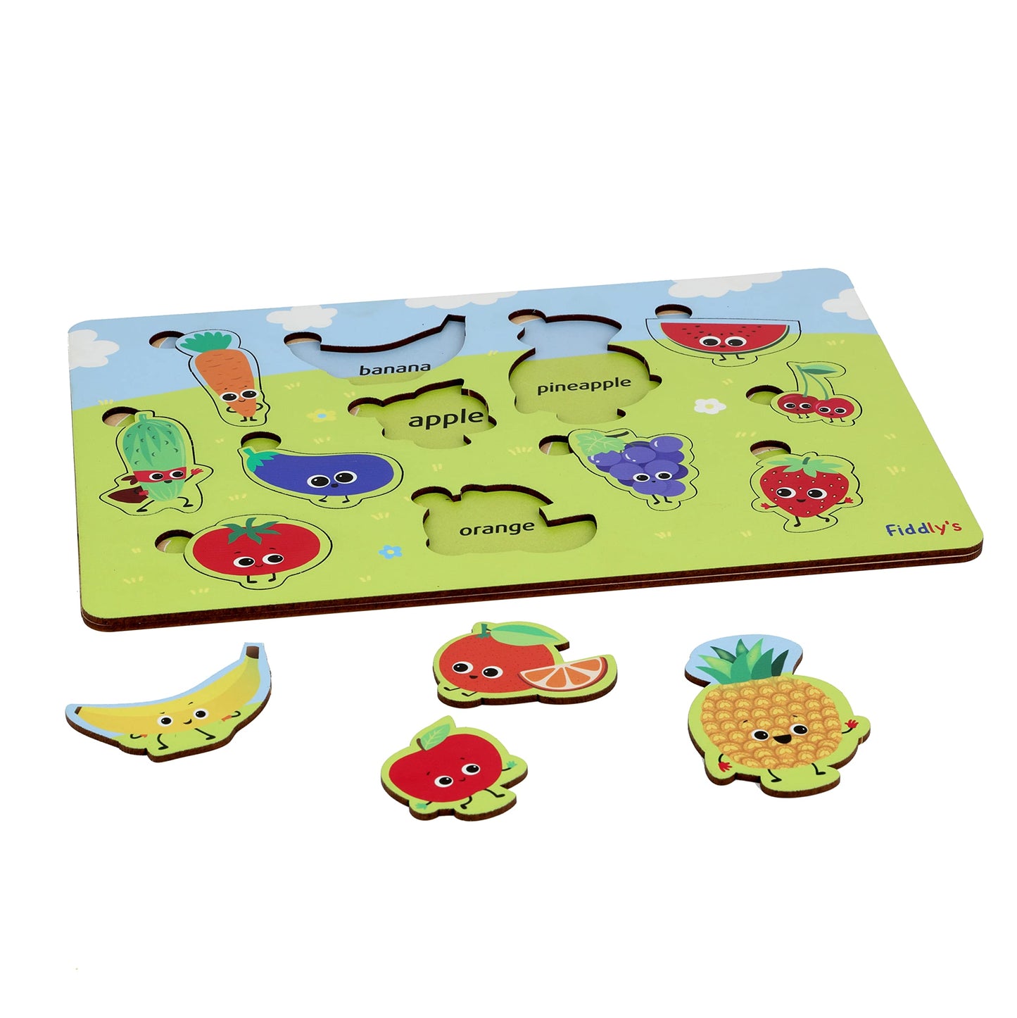 Fiddly's Wooden Puzzle Learning Educational Jigsaw Puzzle 12 Inch x 8 Inch Large Puzzle Toy for Preschool Toddler Kids & Children Age 4+