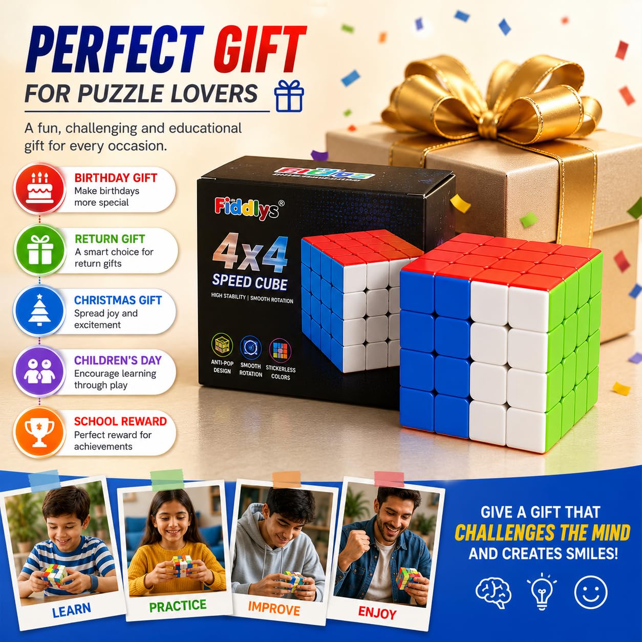 Fiddlys Puzzles High Stability Stickerless Speed Cube