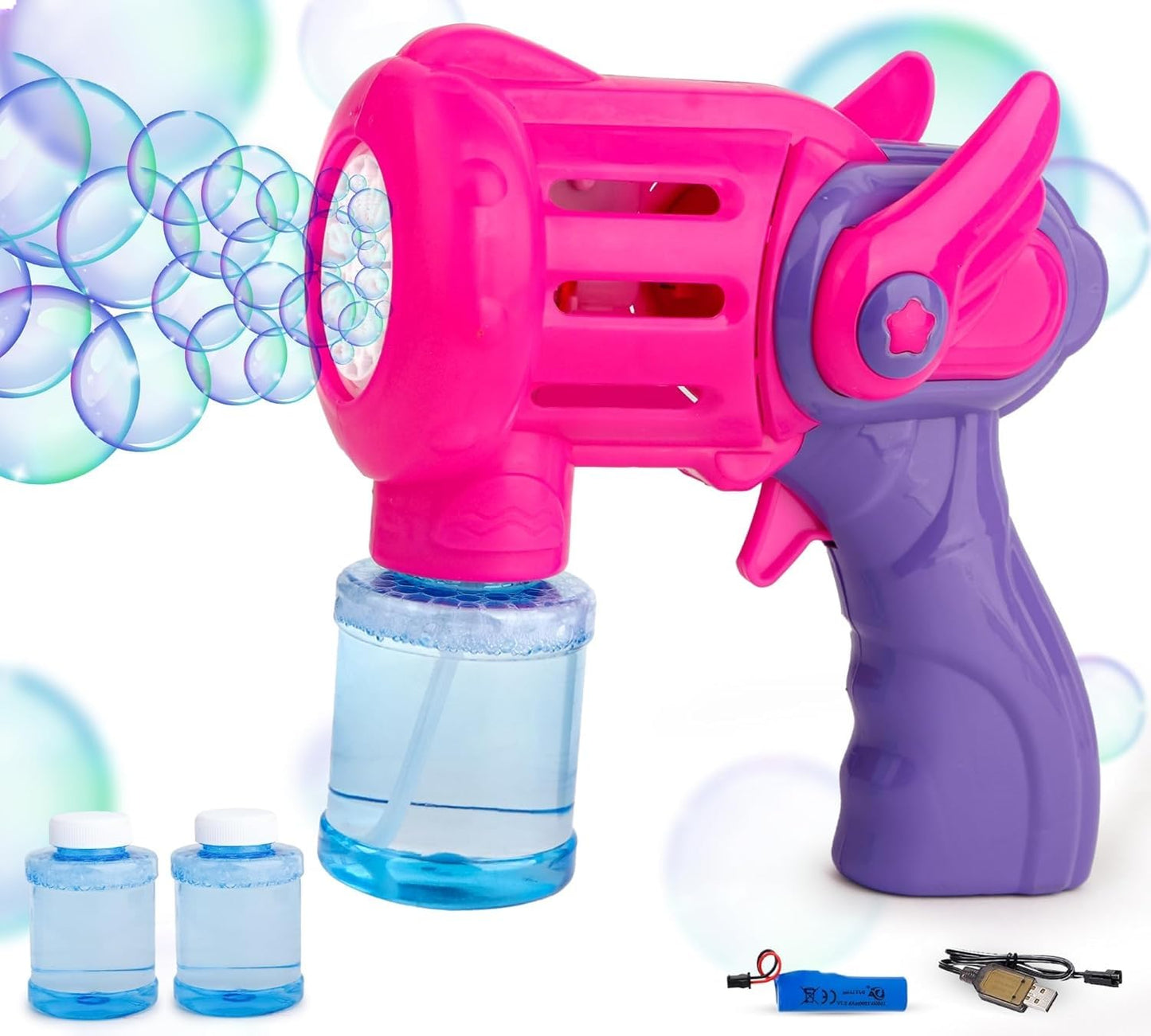 The Flyers Bay Rechargeable Bubble Gun Toy for Kids | Automatic Bubble Maker with 2 Bubble Solution Bottles | Bubble Blower Machine for Outdoor Fun | Toy for Boys & Girls |