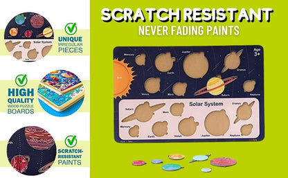 Fiddlys Solar System Wooden Puzzle for Kids & Children Age 4+ Learning Educational Double Layered Wooden Puzzles with Bright Front & Back Print