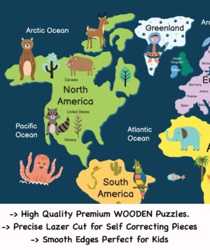 Fiddlys 40 Pcs Paperless Wooden Jigsaw Puzzle for Boys & Girls Learning Educational Toy for 4 Years and Above (World Map) - Image 3