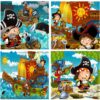 Fiddly's Wood Jigsaw Puzzles for Children - 9 Pieces (The Good Pirates - Pack of 4)