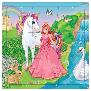 Fiddly's Wood Jigsaw Puzzles for Kids & Children -9 Pieces Age 3+ (Unicorn & Princess - Pack of 4) - Image 2