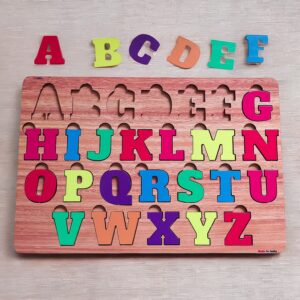 Fiddlys Wooden Educational Puzzle, Alphabet Shapes and Numbers Learning Toy (Alphabet) - Image 2