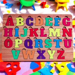 Fiddlys Wooden Educational Puzzle, Alphabet Shapes and Numbers Learning Toy (Alphabet) - Image 3