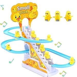 Fiddlys Happy Time Duck Slide Toy Set, Funny Automatic Stair-Climbing Ducklings Cartoon Race Track Set Little Lovely Slide Toy Escalator with Lights and Music for Kids & Children 3+ (Duck 3 Pcs)