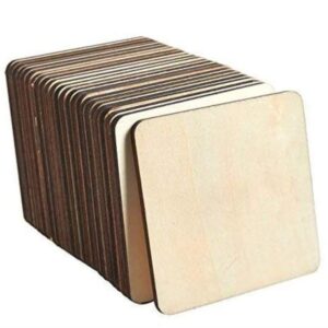 Fiddlys Unfinished Wood Squares, 80 Pcs 10 cms Blank Wood Slices Wooden Squares for DIY Crafts Painting Staining Burning Coasters Wood Tiles