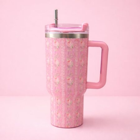 Fiddlys 1.2L Stainless Steel Tumbler with Handle and Straw – Pink product photo