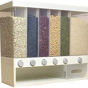 Fiddlys Mounted 6-Grid Storage Dry Food Dispenser Space Saving Containers for Convenient Storage of Rice Nuts Beans Cereals