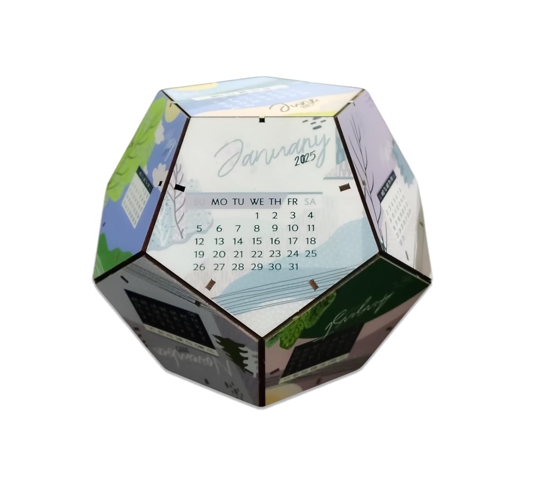 Fiddlys DIY Wooden 3D Pentagonal Shape 2025 Calendar for Desk/Home Decor/Office Decor/Gift Item/Decorative New Year product photo