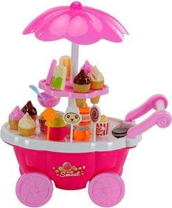 Crusty Plastic Ice Cream Sweet Cart Role Play Toy Set for Baby Girls, Pink product photo