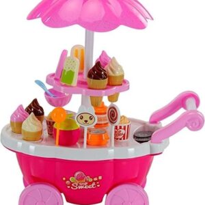 Crusty Plastic Ice Cream Sweet Cart Role Play Toy Set for Baby Girls, Pink