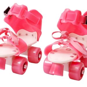 Fiddlys Fiddly’s Adjustable Roller Skates 4 Wheel Skating Shoes for Kids Age Group 5-12 Years (Pink Colour)