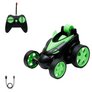 The Flyers Bay DB2060 Rechargeable 360° Rotating & Rolling Small Stunt Car Toy with USB Cable & Remote Controller | Red Color, Power Source: Lithium Battery in Car (Included) (Green)