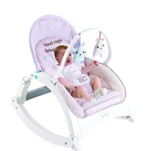 Fiddly's Newborn to Toddler Rock N Play Baby Rocker with Soothing Music and Vibration, Rocker Chair for Baby, Adjustable backrest Recline Feature, Detachable Toy Bar (Cream)