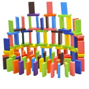 Fiddlys 120 Pcs Colorful Wooden Building Blocks for Kids – Educational Board Game Domino Set for Boys & Girls – Indoor Fun Games & Party Activities – Toys for Ages 3 to 12 Years (12 Colors) (120 Pcs.)