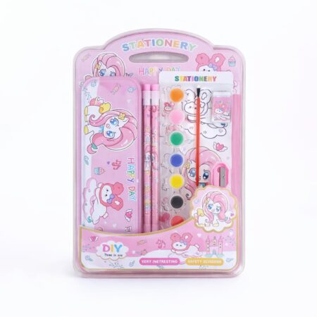 Fiddlys Kids Stationery Set with Metal Pencil Box | 3-in-1 DIY Kit Drawing Painting Writing | Cute Panda & Unicorn Design | product photo