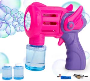 The Flyers Bay Rechargeable Bubble Gun Toy for Kids | Automatic Bubble Maker with 2 Bubble Solution Bottles | Bubble Blower product photo