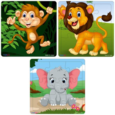 Fiddlys Wooden Jigsaw Puzzles for Kids & Children – 9 Pieces Each, Pack of 3|Double Layered Front & Back Print| Educational product photo