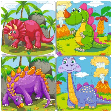 Fiddlys Wooden Jigsaw Puzzles for Kids & Children – 9 Pieces Each, Pack of 4|Double Layered Front & Back Print| Educational product photo