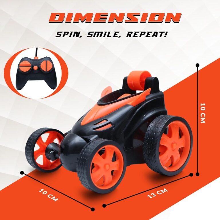 The Flyers Bay Unbreakable Rechargeable 360° Rotating & Rolling Small Stunt Car Toy with USB Cable & Remote Controller | Red product photo