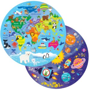 Fiddlys Creative Wooden Jigsaw Puzzle for Kids | 66 Pieces Educational Single Layer Puzzle | Fun & Learning Toy for Children Ages 3+ Pack of 2 (World Map & Solar System)