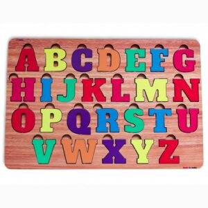 Fiddlys Wooden Educational Jigsaw Puzzles for Toddlers & Preschoolers, Double Layered Wooden Puzzles with Bright Front & Back Print Alphabet Shapes and Numbers Learning, Toy (Alphabet)