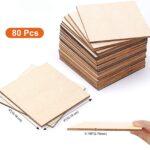 Fiddlys Unfinished Wood Squares, 80 Pcs 10 cms Blank Wood Slices Wooden Squares for DIY Crafts Painting Staining Burning product photo