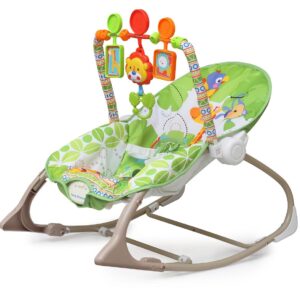 The Flyers Bay Fiddle Diddle Baby Bouncer Cum Rocker with Vibration Function, Music and 3 Toys (Penguin Green)