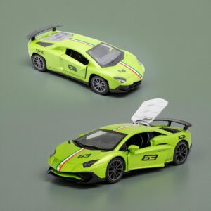 The Flyers Bay 1:32 Scale DieCast Metal Pull-Back Action Openable Doors Lights and Music Lamborghini Premium Car Toy for Kids Realistic Miniature Model Gift 2+yrs Girls Boys (Green)