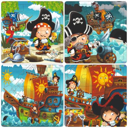 Fiddlys Wooden Jigsaw Puzzles for Kids & Children – 9 Pieces Each, Pack of 4|Double Layered Front & Back Print| Educational product photo