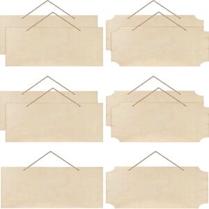 Fiddlys 10 Pieces Unfinished Hanging Wood Sign Rectangle Blank Wooden Plaque Blank Hanging Wooden Slices Banners with Ropes for Pyrography Painting Writing DIY Home Crafts Supplies (Wood Color)