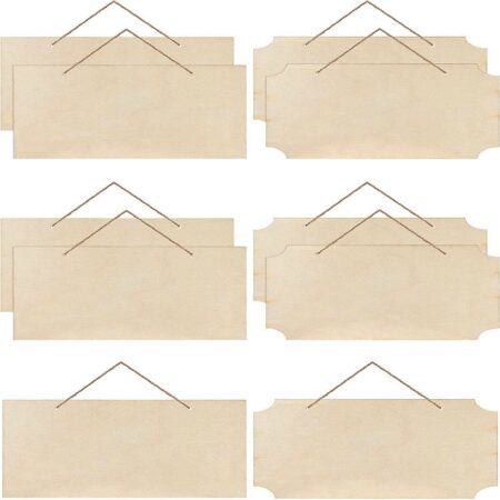 Fiddlys 10 Pieces Unfinished Hanging Wood Sign Rectangle Blank Wooden Plaque Blank Hanging Wooden Slices Banners with Ropes product photo