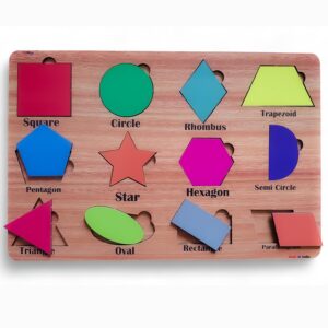 Fiddlys Wooden Educational Jigsaw Puzzles for Toddlers & Preschoolers, Double Layered Wooden Puzzles with Bright Front & Back Print Alphabet Shapes and Numbers Learning, Toy (Shapes)