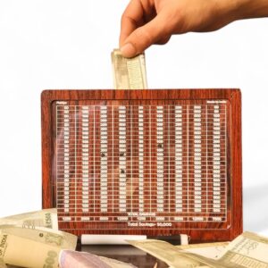 Fiddlys Money/Piggy Bank, Money Coin Box for Kids 2 3 4 Years/Children, Savings Challenge Box, Cashbox, Cash Vault Wooden Savings Box,Wooden Coin Piggy Bank (Rs. 50,000),Educational Gift for Kids