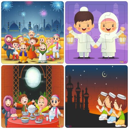 Fiddlys Wooden Jigsaw Puzzles for Kids & Children – 9 Pieces Each, Pack of 4|Double Layered Front & Back Print| Educational product photo