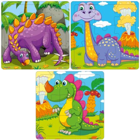 Fiddlys Wooden Jigsaw Puzzles for Kids & Children – 9 Pieces Each, Pack of 3|Double Layered Front & Back Print| Educational product photo