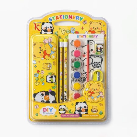 Fiddlys Kids Stationery Set with Metal Pencil Box | 3-in-1 DIY Kit Drawing Painting Writing | Cute Panda & Unicorn Design | product photo