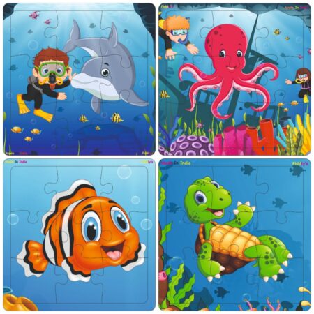 Fiddlys Wooden Jigsaw Puzzles for Kids & Children – 9 Pieces Each, Pack of 4|Double Layered Front & Back Print| Educational product photo