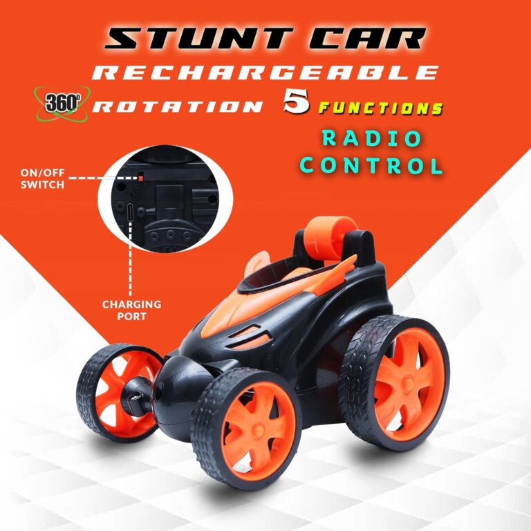 The Flyers Bay Unbreakable Rechargeable 360° Rotating & Rolling Small Stunt Car Toy with USB Cable & Remote Controller | Red product photo