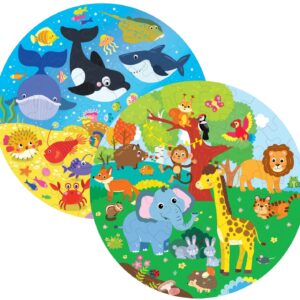 Fiddlys Creative Wooden Jigsaw Puzzle for Kids | 66 Pieces Educational Single Layer Puzzle | Fun & Learning Toy for Children Ages 3+ Pack of 2(Sea World & Animal World)