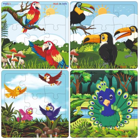 Fiddlys Wooden Jigsaw Puzzles for Kids & Children – 9 Pieces Each, Pack of 4|Double Layered Front & Back Print| Educational product photo