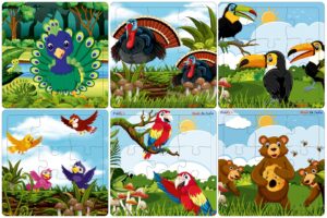 Fiddlys Wooden Jigsaw Puzzles for Kids & Children – 9 Pieces Each, Pack of 6|Double Layered Front & Back Print| Educational product photo