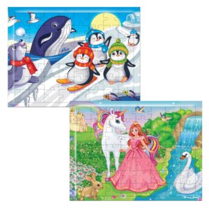 Fiddlys 54 Pcs Wood Jigsaw Puzzles for Kids & Children Age 6+ Double Layered Wooden Puzzles with Bright Front & Back Print Puzzle for Kids-Educational Toy (Princess+Ice)