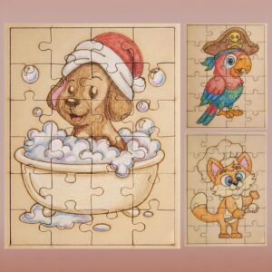 Fiddlys DIY Color Fill Wooden Jigsaw Puzzle Set for Kids (Age 4+) | 3-in-1 Paint-Your-Own Puzzle Collection | 24 Pieces Each Puzzle | Educational Toy (Cute & Fun Animals)