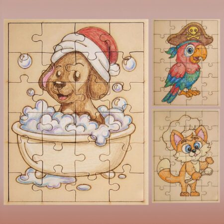 Fiddlys DIY Color Fill Wooden Jigsaw Puzzle Set for Kids (Age 4+) | 3-in-1 Paint-Your-Own Puzzle Collection | 24 Pieces Each product photo